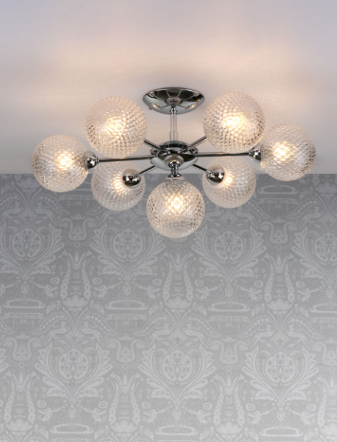 Atherton 7Lt Semi Flush Light- Polished Chrome/  Satin Brass