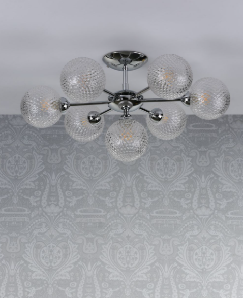 Atherton 7Lt Semi Flush Light- Polished Chrome/  Satin Brass