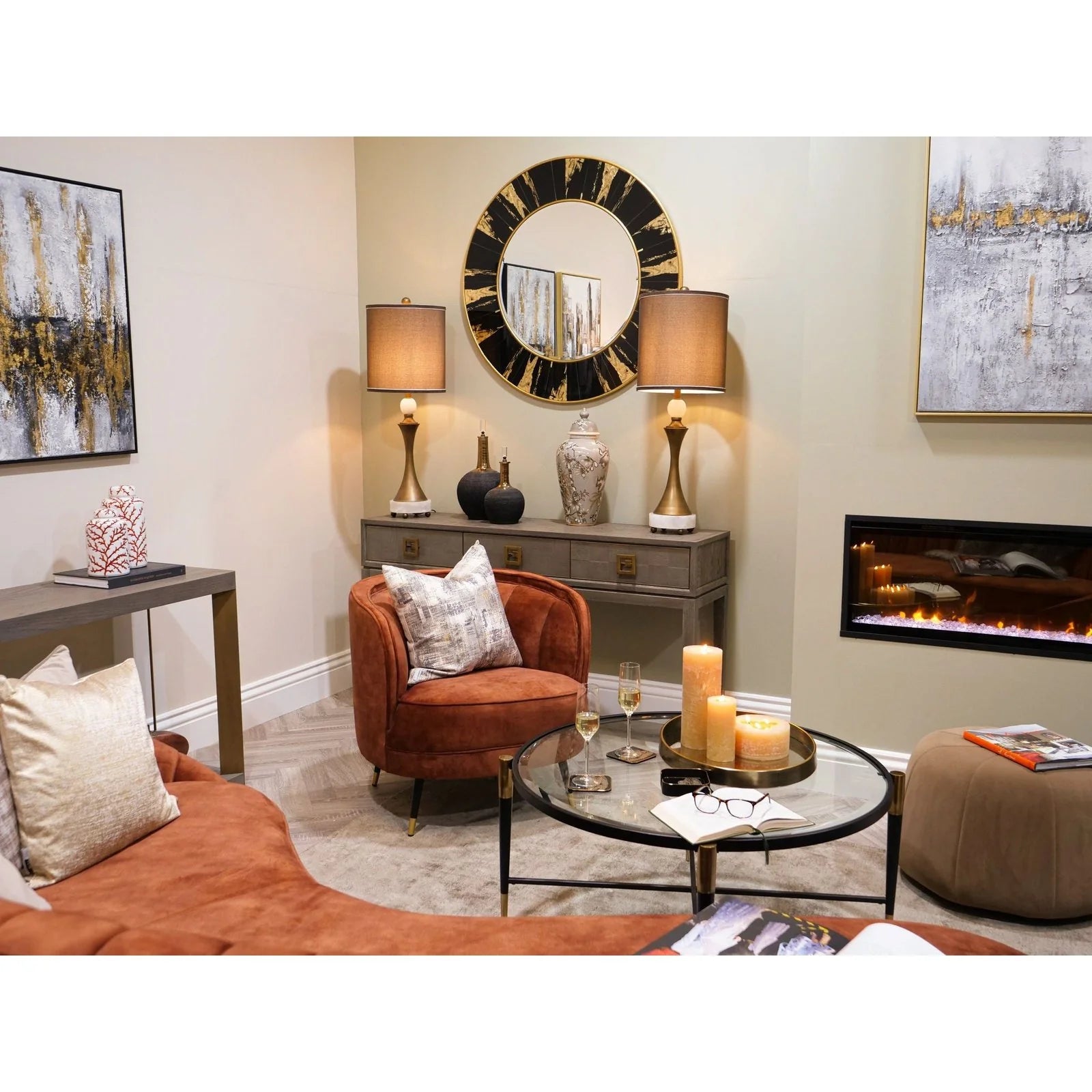 Vesna Round Mirror - Black & Gold Finish