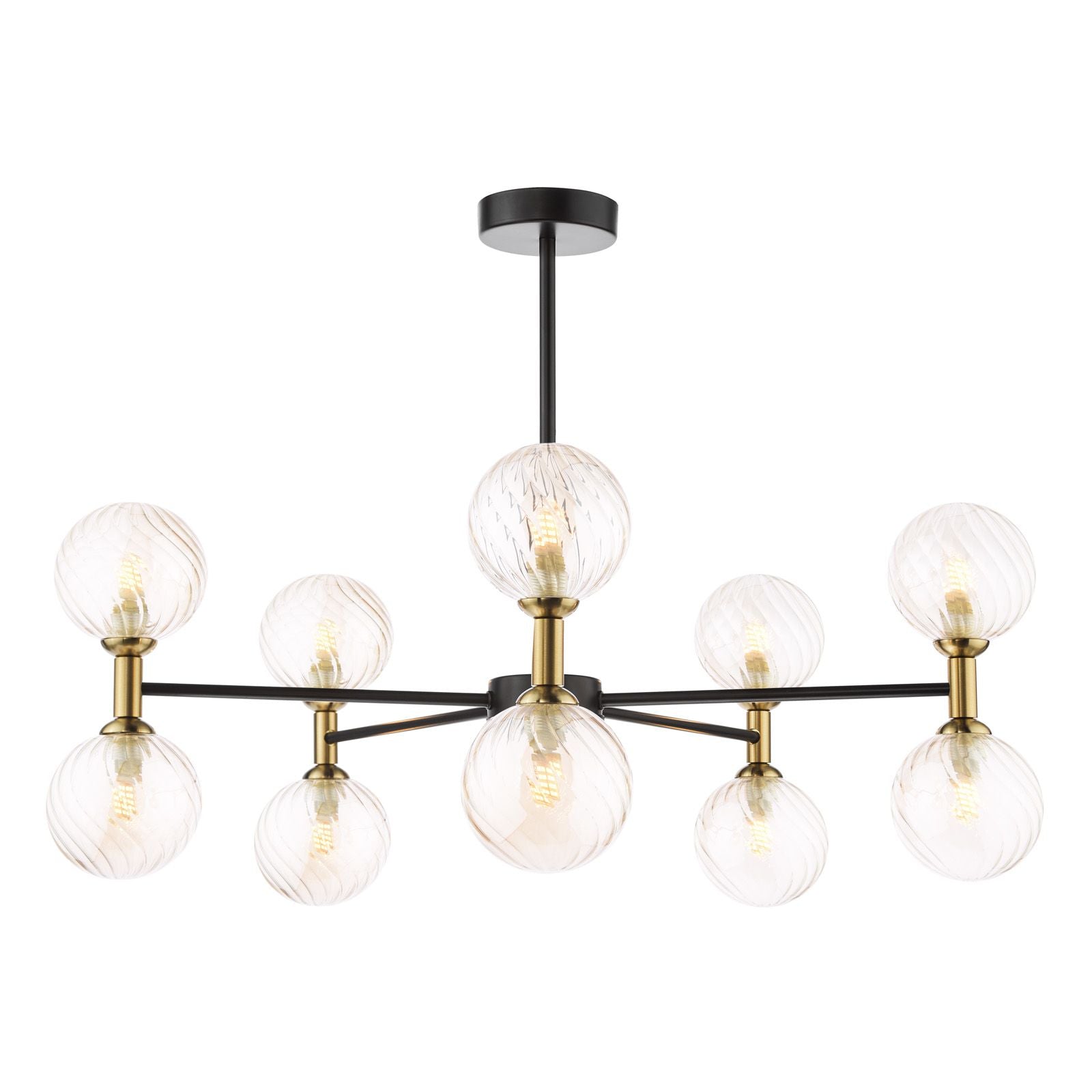 Takara 6/10 Light Semi-Flush Ceiling Light- Matt Black and Bronze With Twisted Amber Glass