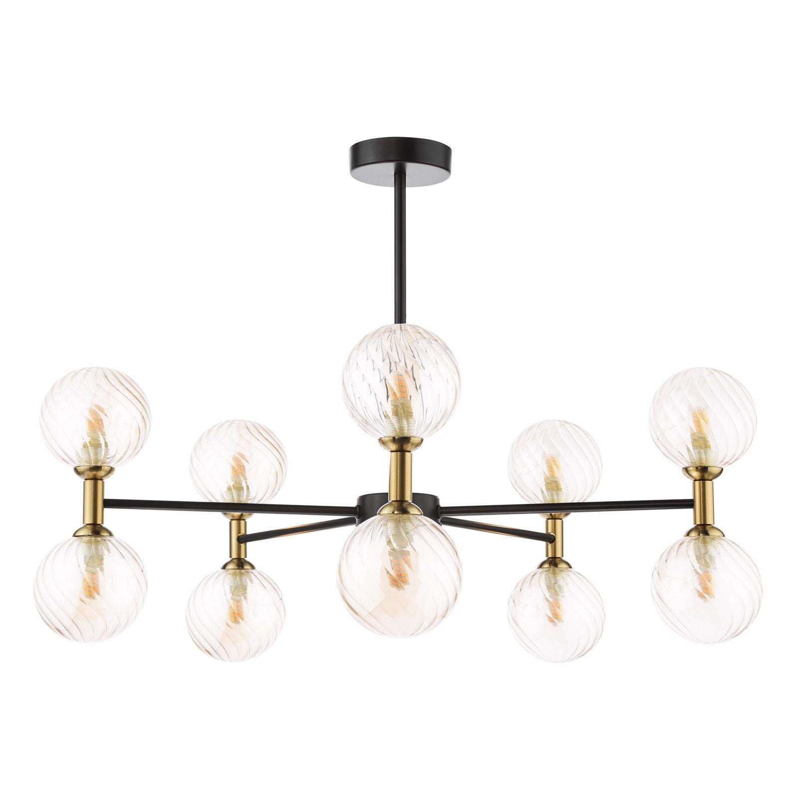 Takara 6/10 Light Semi-Flush Ceiling Light- Matt Black and Bronze With Twisted Amber Glass