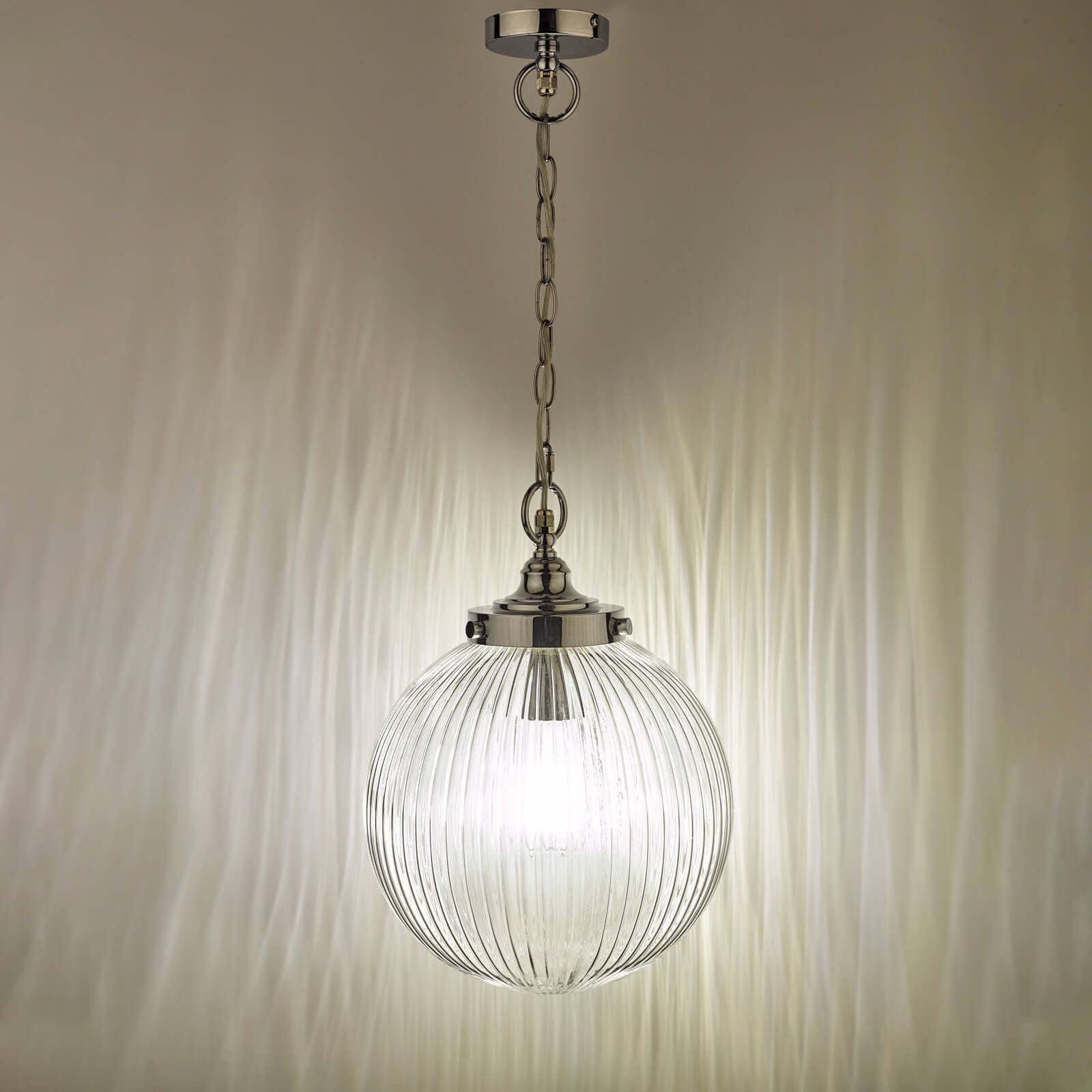 Tamara Bathroom Pendant Polished Chrome Ribbed Glass IP44