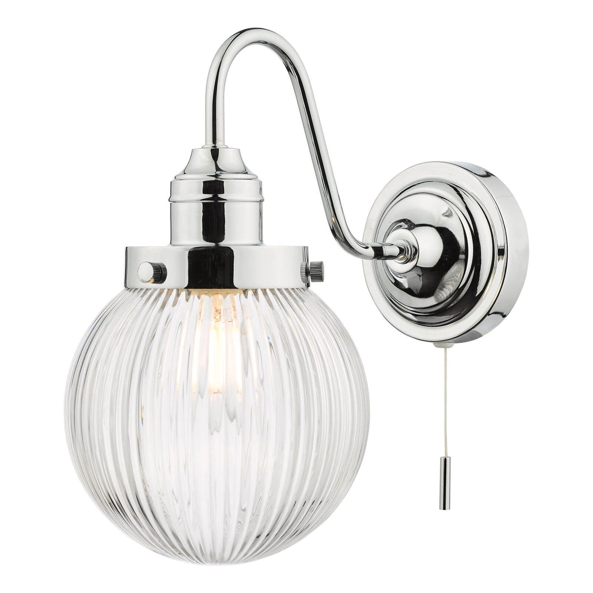 Tamara Bathroom Wall Light Polished Chrome Ribbed Glass IP44