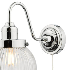 Tamara Bathroom Wall Light Polished Chrome Ribbed Glass IP44