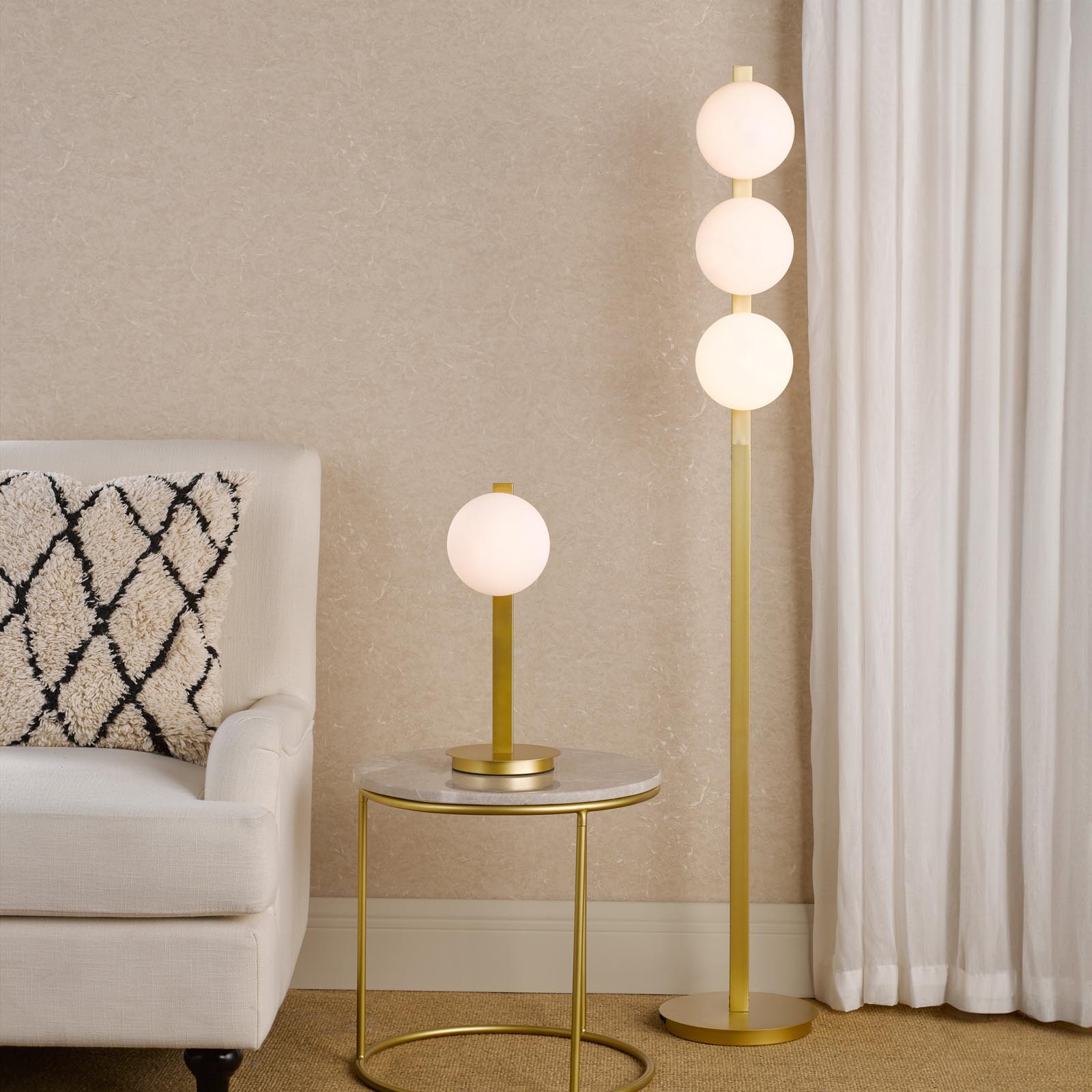 Tauri Table Lamp Matt Gold And Opal Glass G9