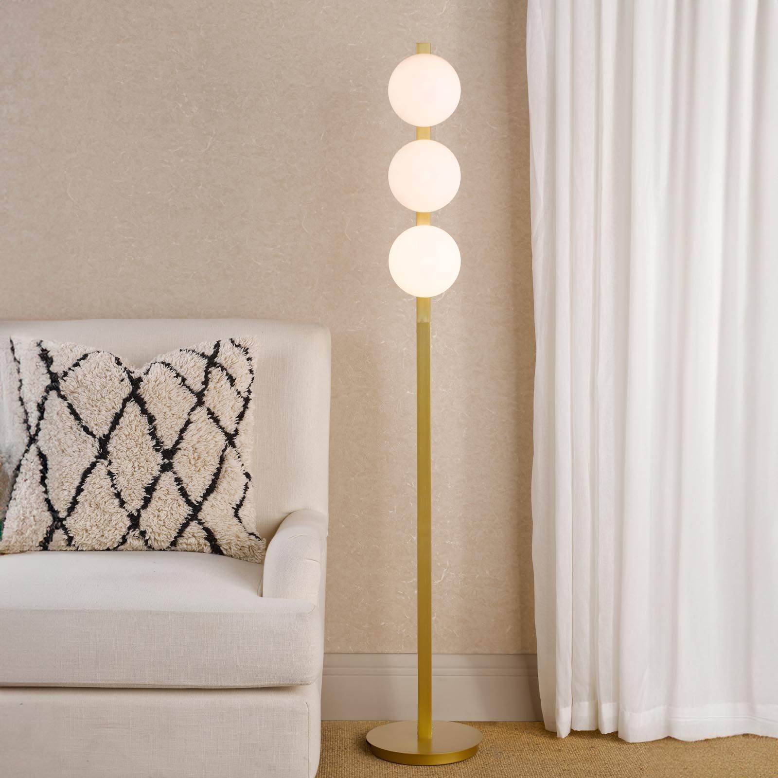 Tauri 3 Light Floor Lamp Matt Gold and Opal Glass G9