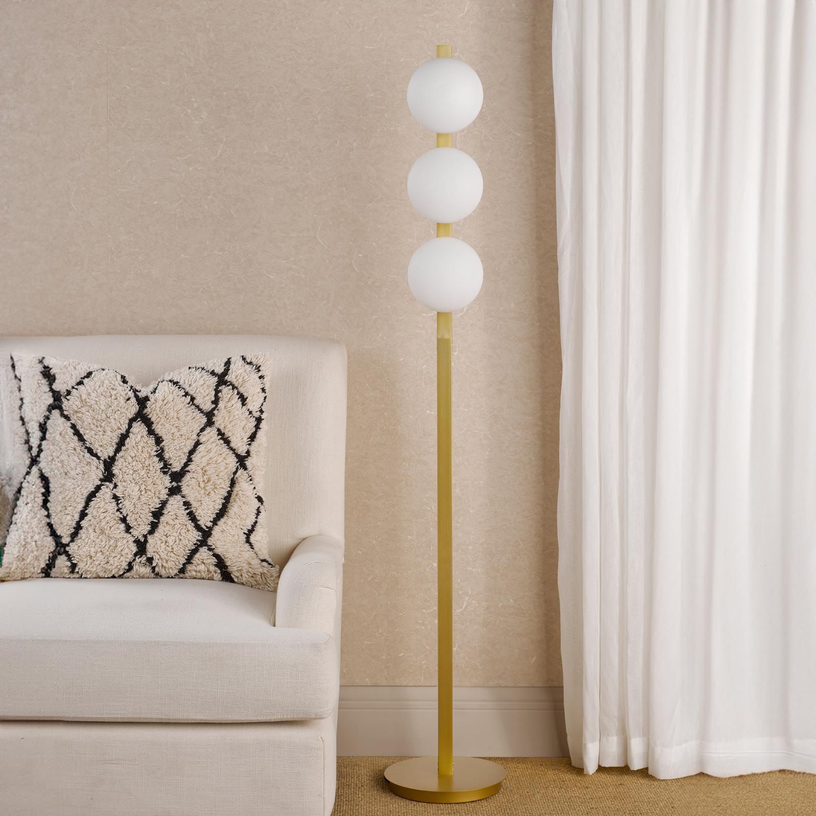 Tauri 3 Light Floor Lamp Matt Gold and Opal Glass G9