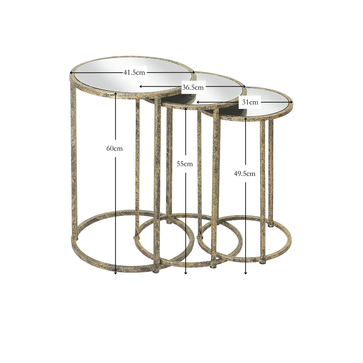 Mirror Top Nest of Tables S/3