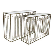 Estela Console Table Set of 2- Distressed Antique Gold & Mirrored Top Finish