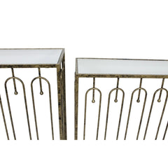 Estela Console Table Set of 2- Distressed Antique Gold & Mirrored Top Finish