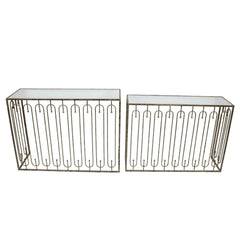 Estela Console Table Set of 2- Distressed Antique Gold & Mirrored Top Finish
