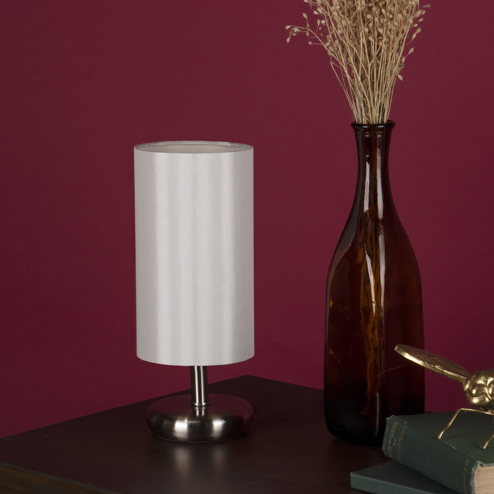 Tico Touch Table Lamp Satin Chrome With Grey/Ivory Shade E14