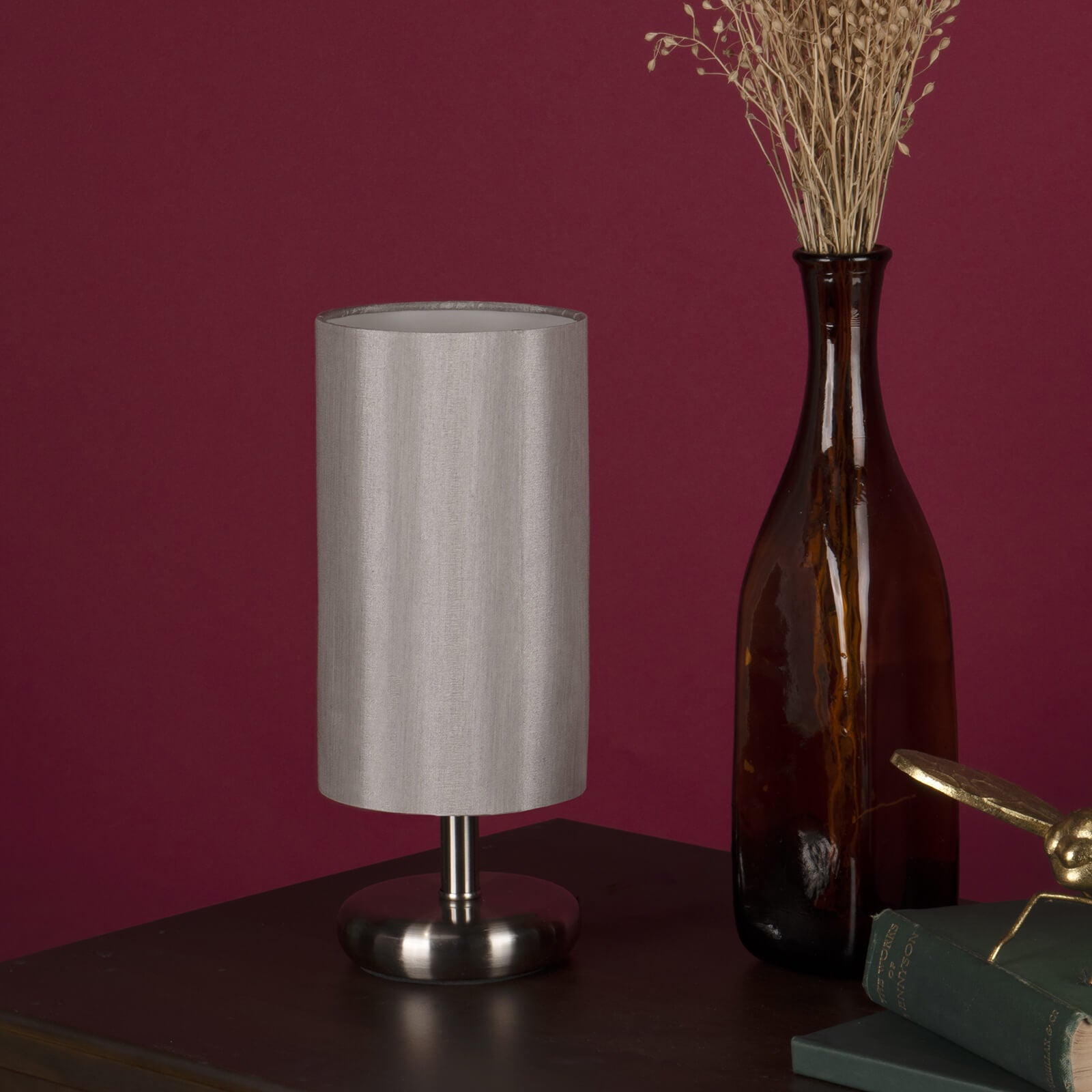 Tico Touch Table Lamp Satin Chrome With Grey/Ivory Shade E14