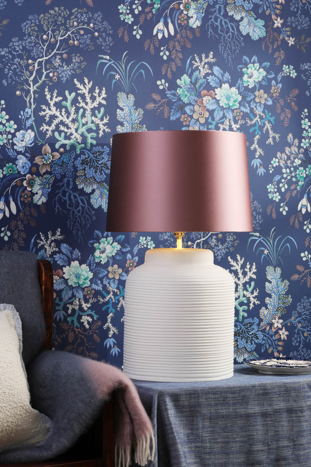 Tidal Table Lamp Rose/White Finish With Bespoke Base Only E27
