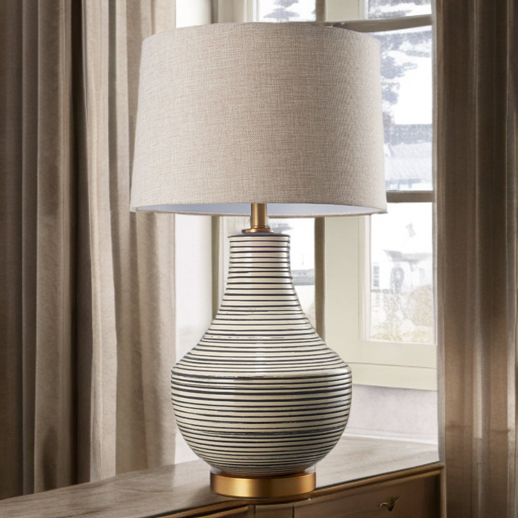 Beige Ceramic Table Lamp C/W OATMEAL SHADE