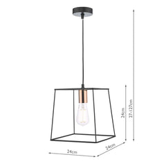 Tower 1 Light Single Pendant Matt Black Copper