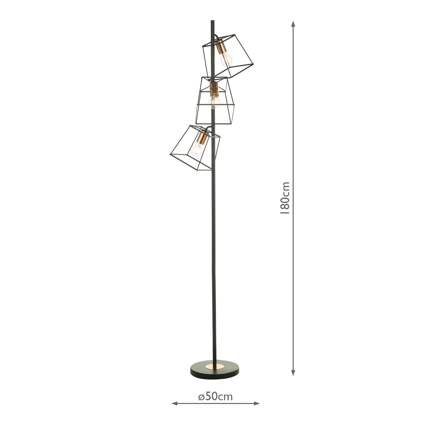 Tower 3 Light Floor Lamp Matt Black & Polished Chrome/Matt Black & Copper E27