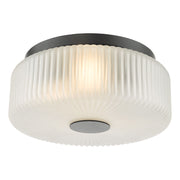 Twyman 3 Light Flush Ceiling Light IP44- Satin Black/ Polished Chrome Ribbed Glass Finishes