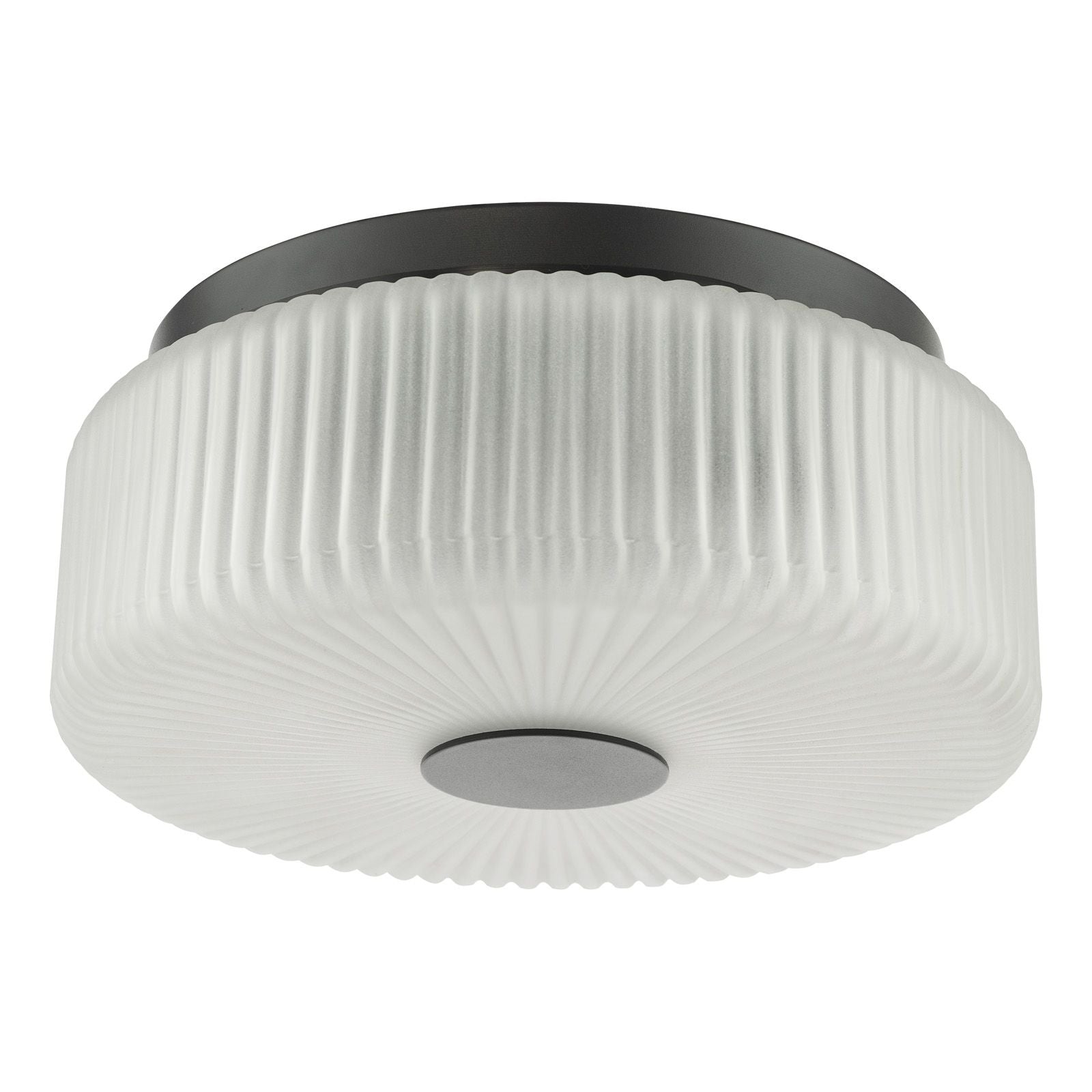 Twyman 3 Light Flush Ceiling Light IP44- Satin Black/ Polished Chrome Ribbed Glass Finishes