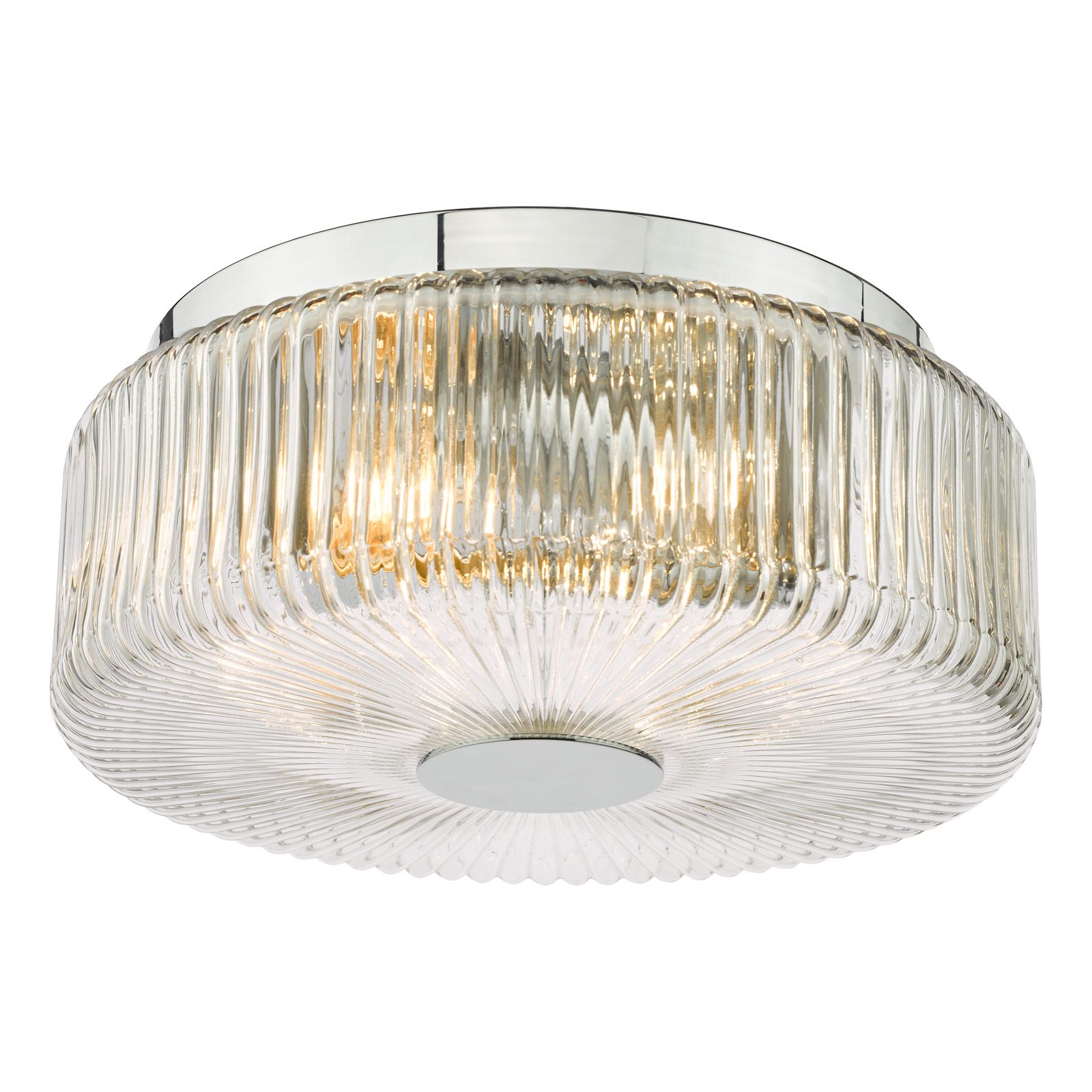 Twyman 3 Light Flush Ceiling Light IP44- Satin Black/ Polished Chrome Ribbed Glass Finishes