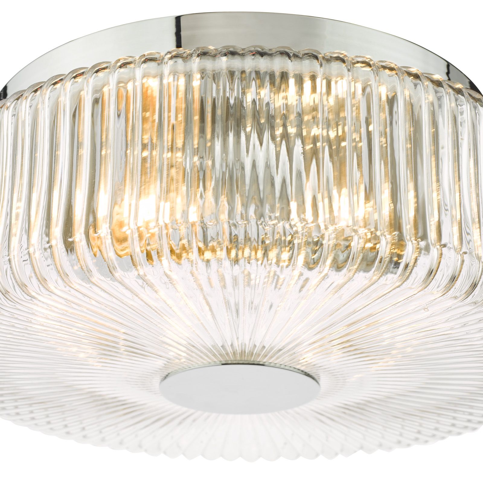 Twyman 3 Light Flush Ceiling Light IP44- Satin Black/ Polished Chrome Ribbed Glass Finishes