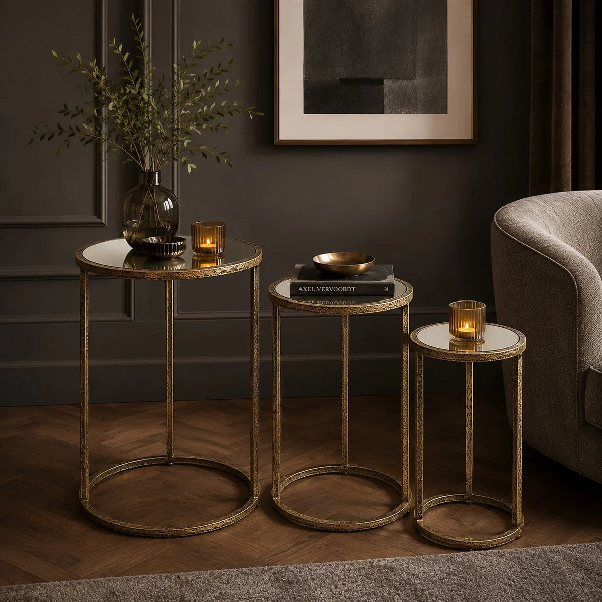 Mirror Top Nest of Tables S/3
