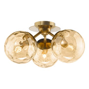 Ulrika 3 Light Flush Antique Brass and Amber Glass