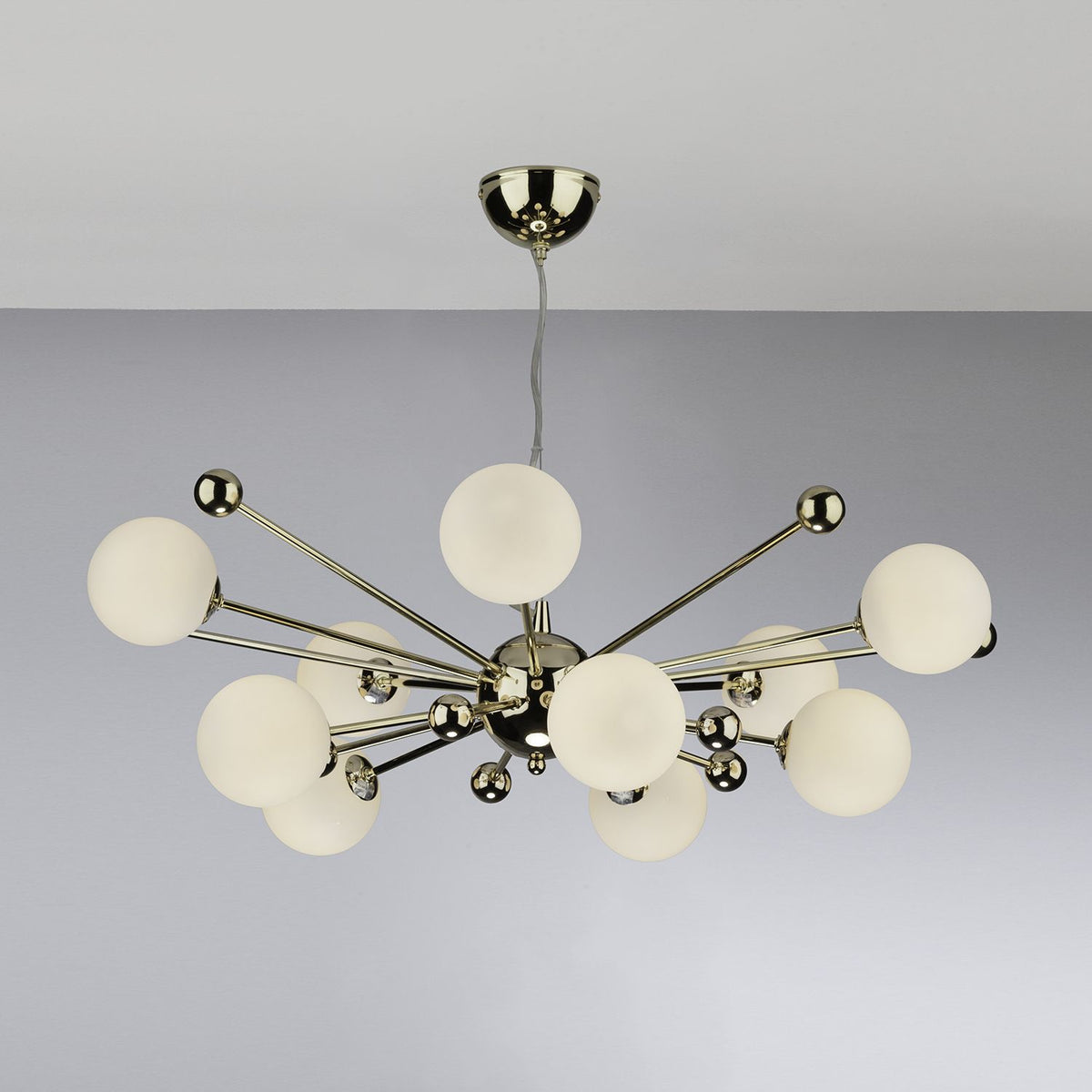 Ursa 10Lt Centre Ceiling Light - Gold/Polished Chrome & Opal Glass