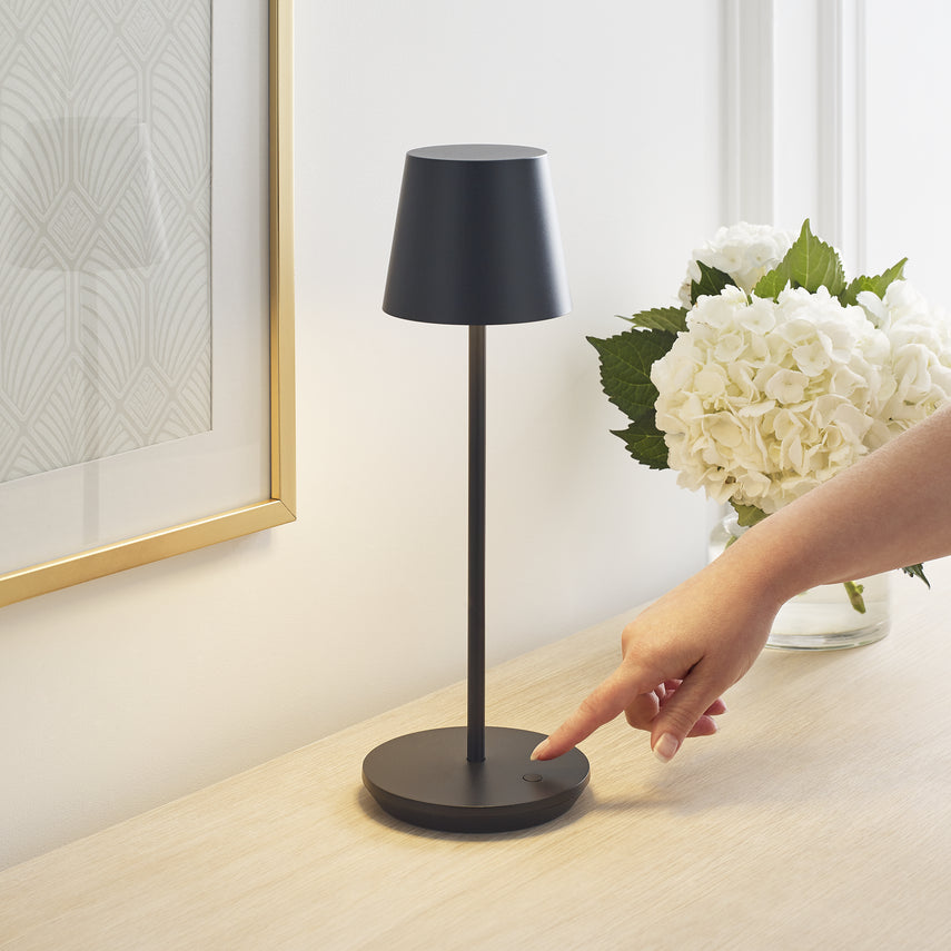 Nevis Accent Rechargeable Table Lamp- Black/ White/ Brass Finish