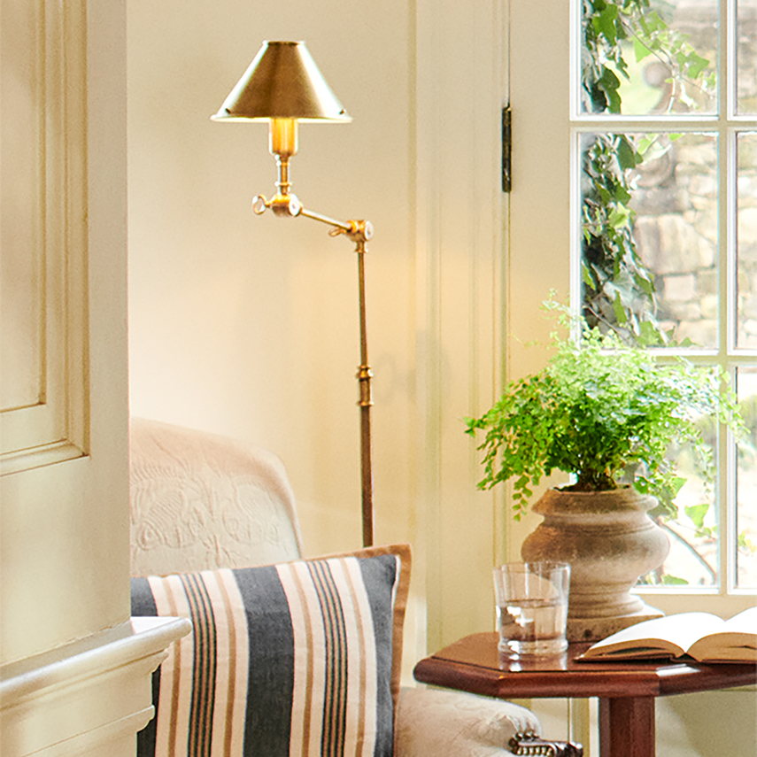 Anette Floor Lamp - Natural Brass/ Polished Nickel