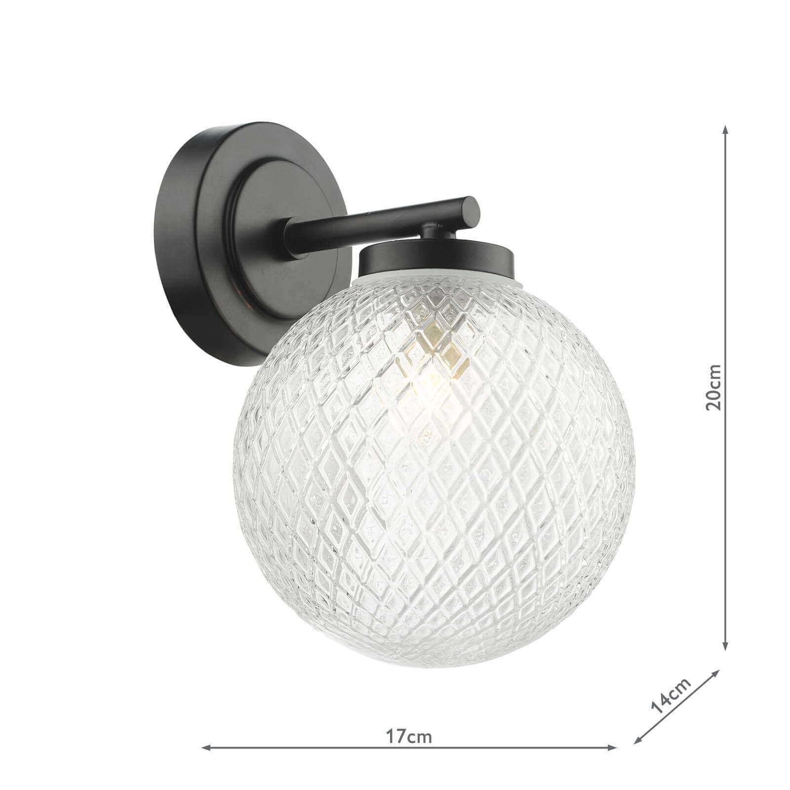 Wayne Bathroom Wall Light Polished Chrome/Matt Black Glass IP44