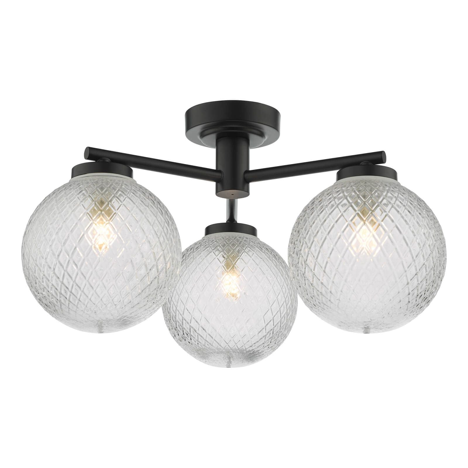 Wayne Bathroom 3 Light Semi Flush Matt Black/Polished Chrome Glass IP44