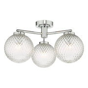 Wayne Bathroom 3 Light Semi Flush Matt Black/Polished Chrome Glass IP44