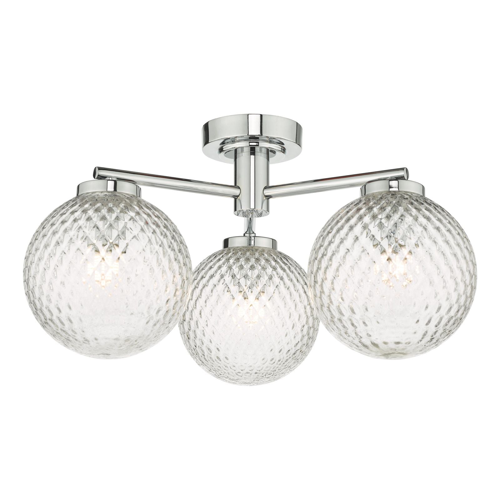 Wayne Bathroom 3 Light Semi Flush Matt Black/Polished Chrome Glass IP44