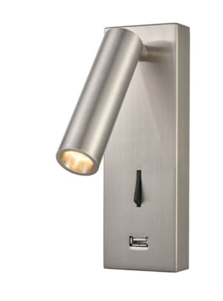 Daley USB LED Reading Wall Light Satin Nickel