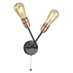 Venus 2Lt Wall Light- Black w Copper & Antique Brass Finishes