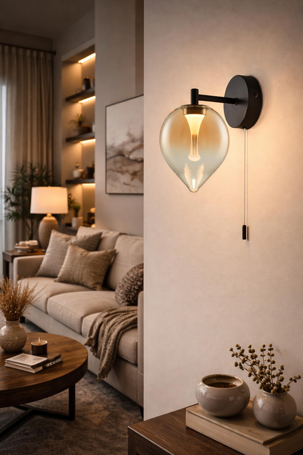 Vetro Wall Light- Black/ Amber Finishes
