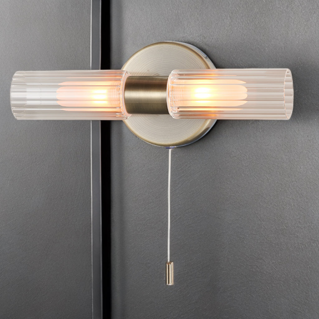 Olivia Ribbed 2Lt Wall Light- Antique Brass & Polished Chrome Finishes