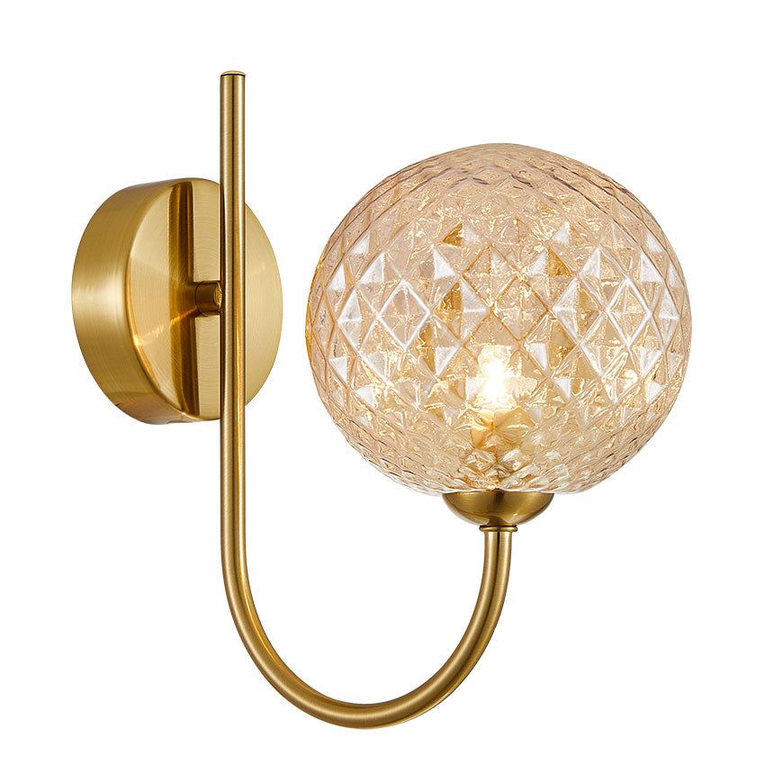 Fado Wall Light- Satin Brass C/W Amber Glass