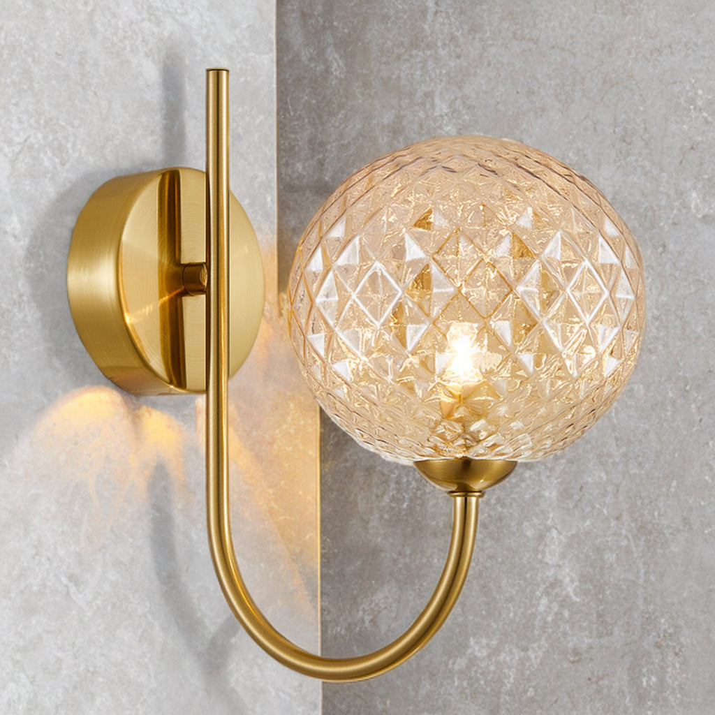 Fado Wall Light- Satin Brass C/W Amber Glass