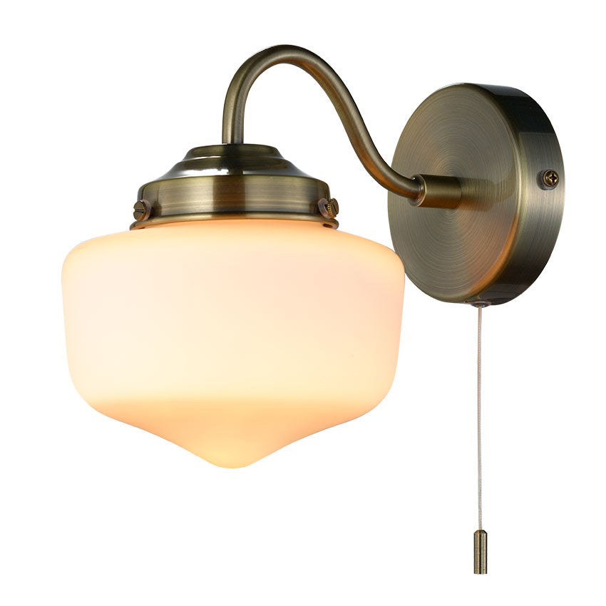 School House Globe Bathroom Wall Light IP44- Antique Brass/ Matt Black