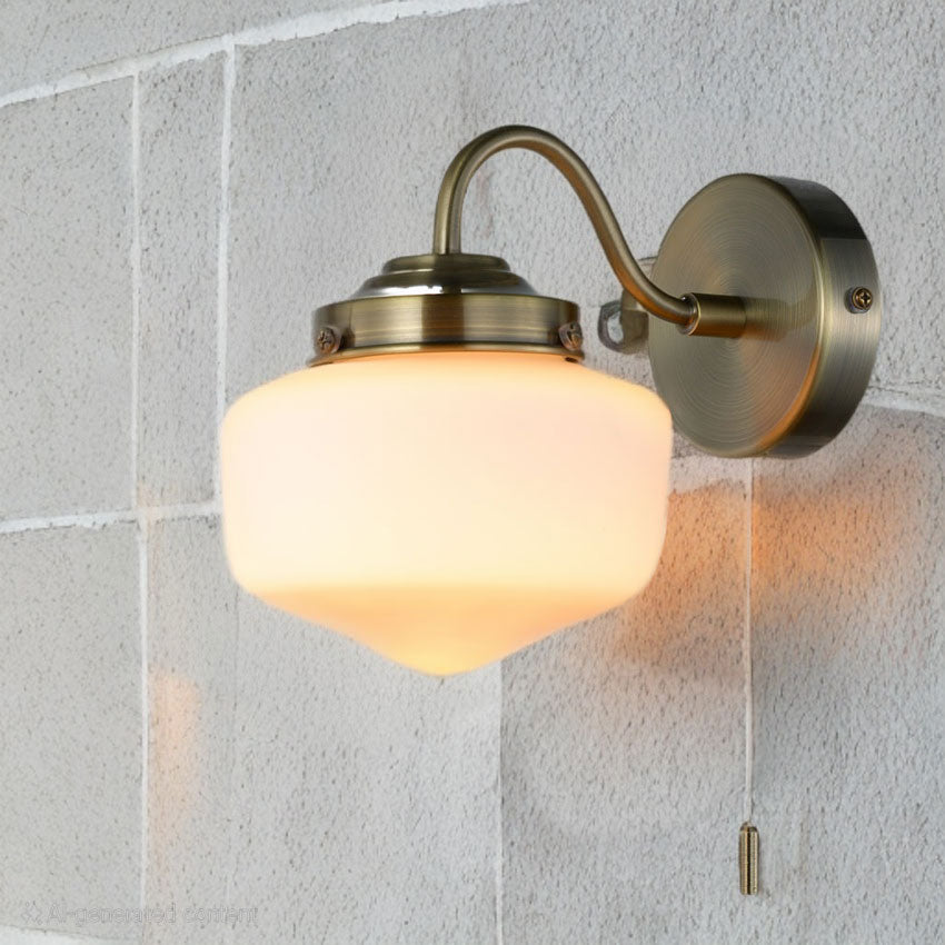 School House Globe Bathroom Wall Light IP44- Antique Brass/ Matt Black
