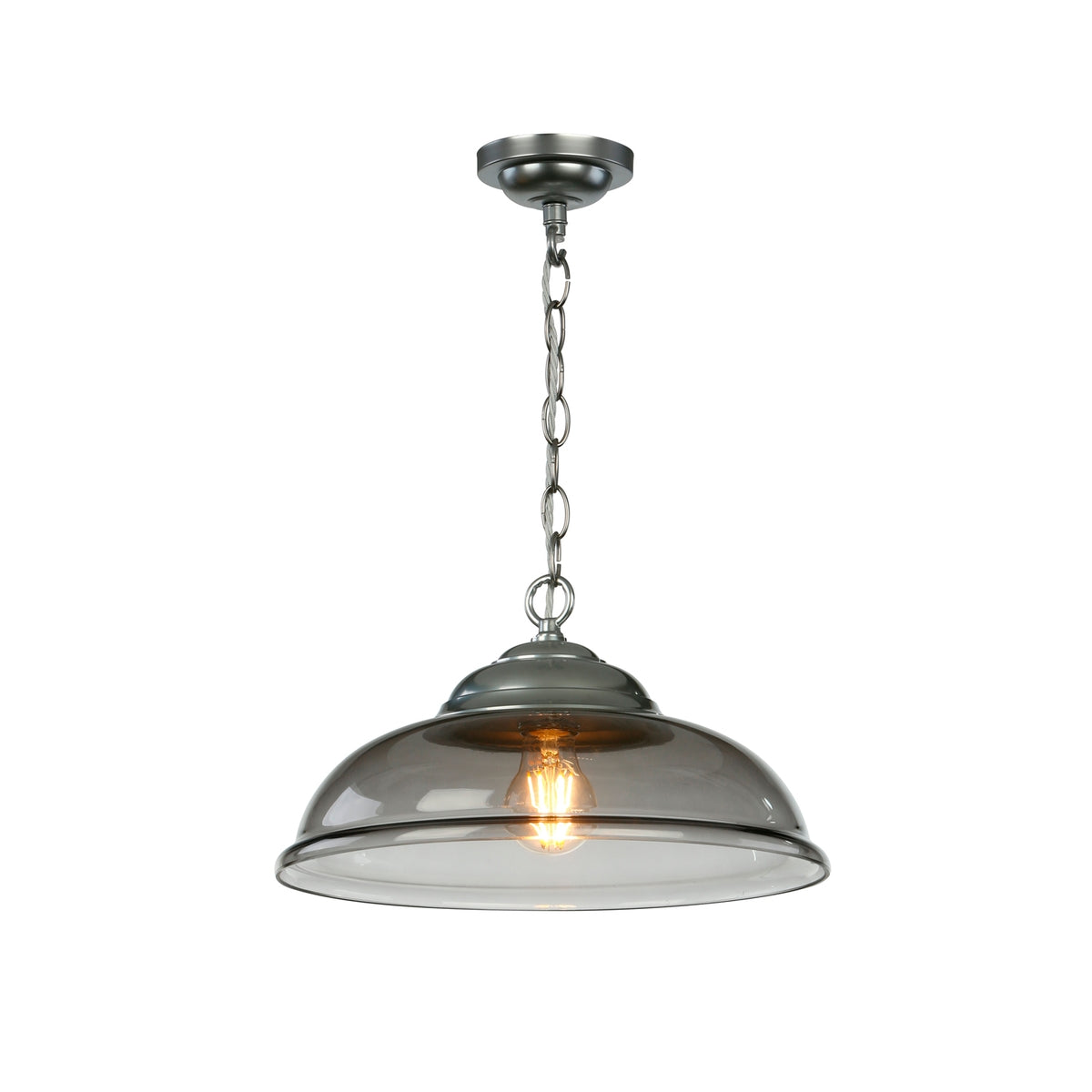 Webster 1 Light Pendant Clear/white/smoked Glass with Antique Brass/chrome