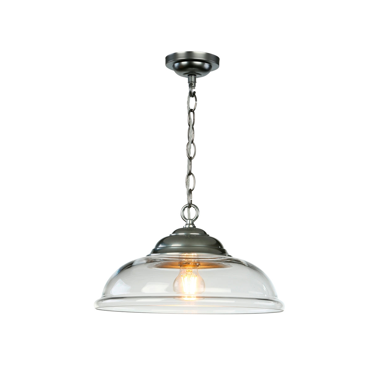 Webster 1 Light Pendant Clear/white/smoked Glass with Antique Brass/chrome