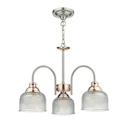 Wharfdale 3Lt Pendant Satin Chrome Copper detail Glass Shades