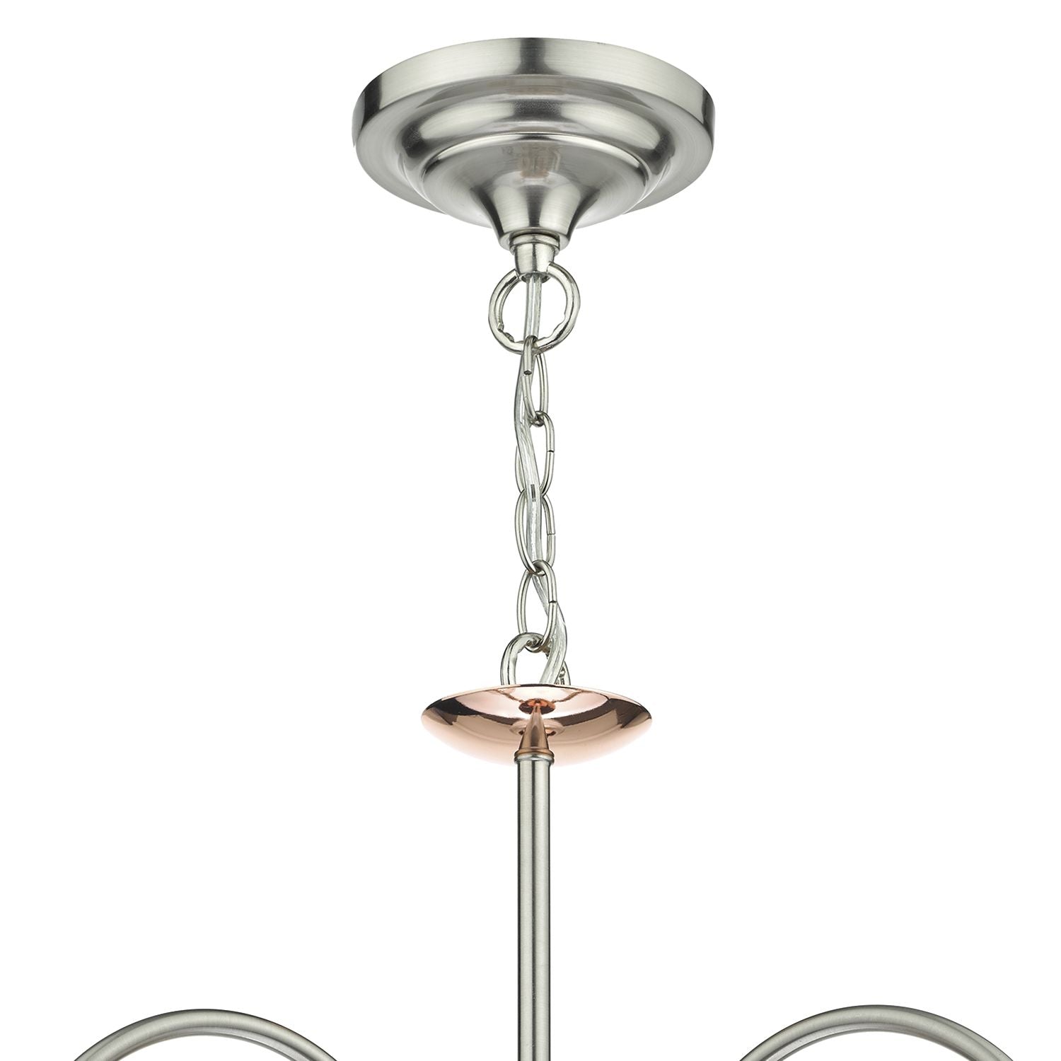 Wharfdale 3Lt Pendant Satin Chrome Copper detail Glass Shades