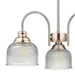 Wharfdale 3Lt Pendant Satin Chrome Copper detail Glass Shades