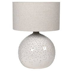 Cream Ceramic Dimpled Ball Table Lamp with Linen Shade