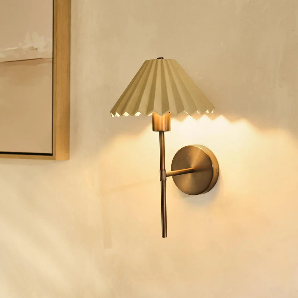 Wycombe Umbrella Pleated Wall Light - Brass/ Natural Finishes