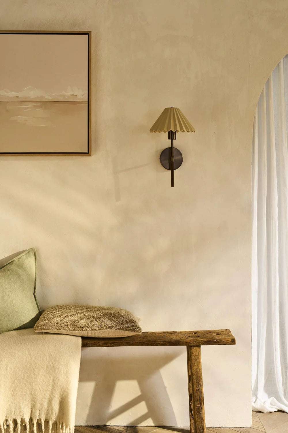 Wycombe Umbrella Pleated Wall Light - Brass/ Natural Finishes